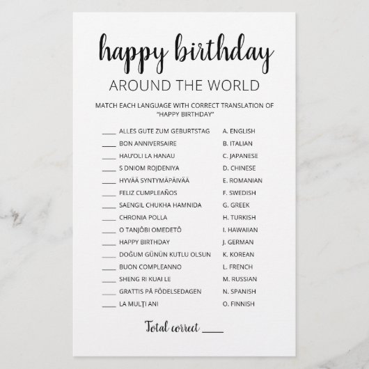 Happy Birthday Around the World editable game (Voorkant)