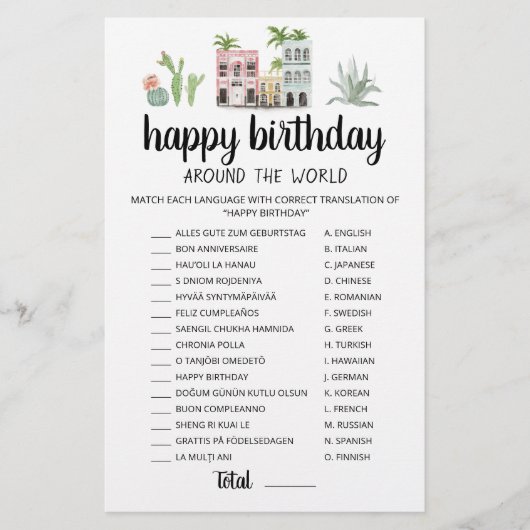Happy Birthday Around the World editable game (Voorkant)