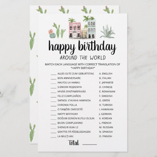 Happy Birthday Around the World editable game (Voorkant / Achterkant)