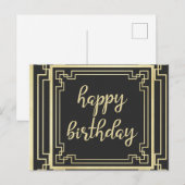 Happy Birthday Art Deco Gold Feestdagenkaart (Voorkant / Achterkant)
