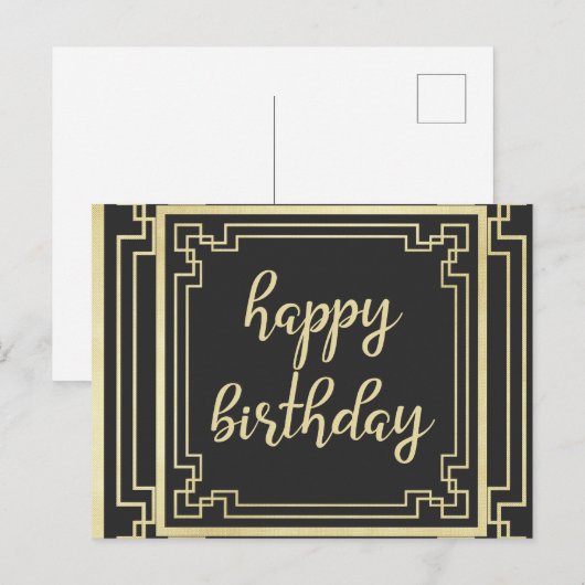 Happy Birthday Art Deco Gold Feestdagenkaart (Voorkant / Achterkant)