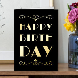Happy Birthday Art Deco Typographic Gold Folie Wenskaart