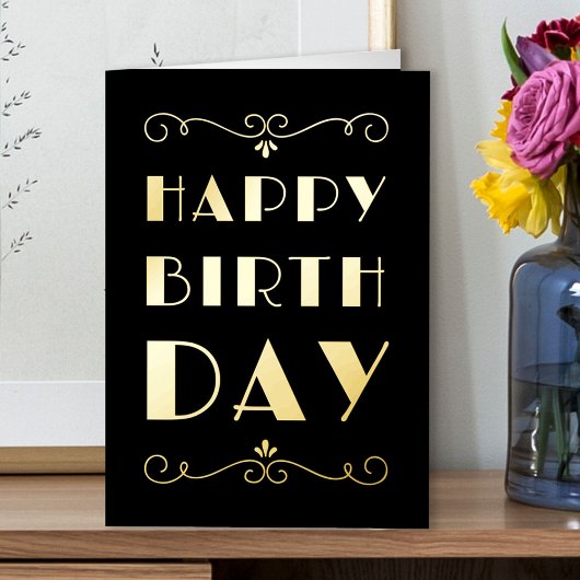 Happy Birthday Art Deco Typographic Gold Folie Wenskaart