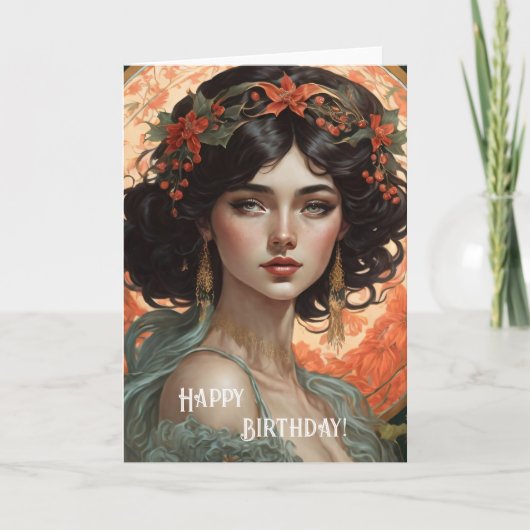 Happy Birthday Art Nouveau Beauty No.2b Kaart (Voorkant)