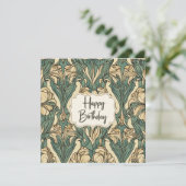 Happy Birthday Art Nouveau Floral Abstract Kaart (Staand voorkant)