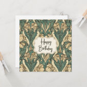 Happy Birthday Art Nouveau Floral Abstract Kaart (Voorkant / Achterkant in situ)