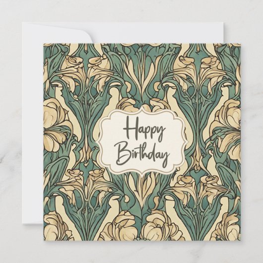 Happy Birthday Art Nouveau Floral Abstract Kaart (Voorkant)