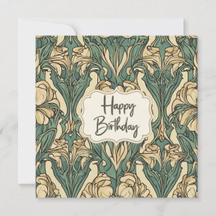 Happy Birthday Art Nouveau Floral Abstract Kaart