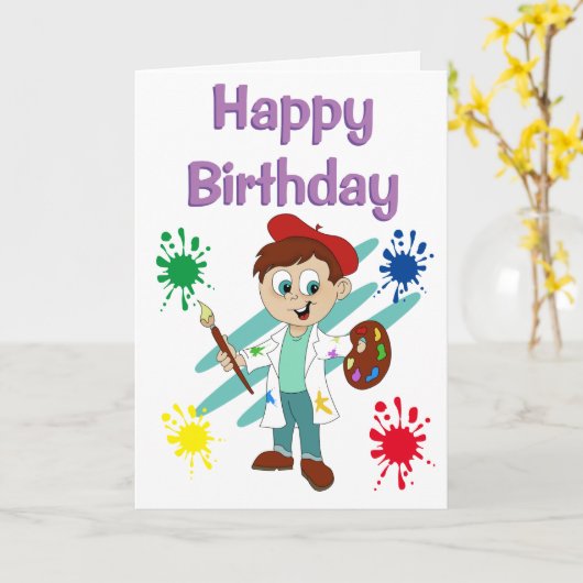 Happy Birthday Artist Kaart (Gele Bloem)