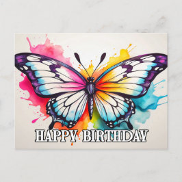 Happy Birthday Artistic Butterfly Waterverf Art Feestdagenkaart
