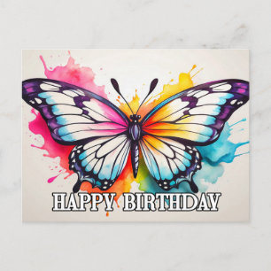 Happy Birthday Artistic Butterfly Waterverf Art Feestdagenkaart