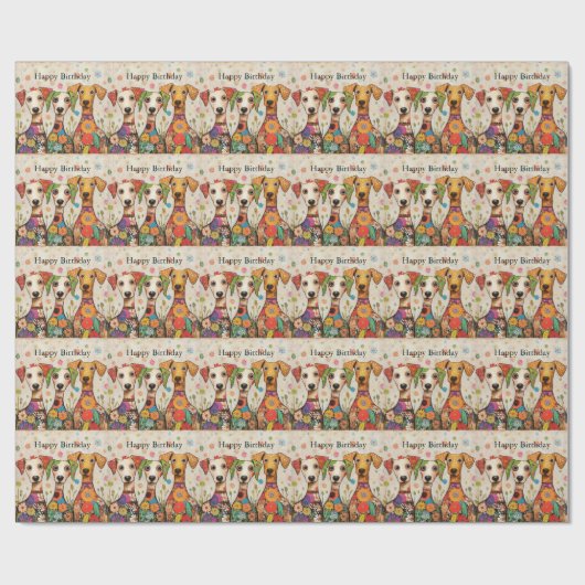 Happy Birthday! Artsy Puppy Design, Cadeaupapier (Vlak)