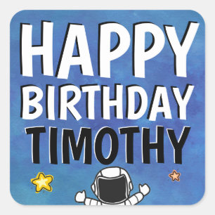 Happy Birthday Astronaut Buitenspatie Blauw Vierkante Sticker