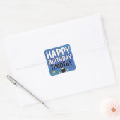 Happy Birthday Astronaut Buitenspatie Blauw Vierkante Sticker (Envelop)