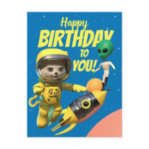 Happy Birthday Astronaut en Alien Fun briefkaart