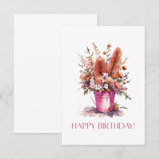 Happy Birthday Australian Flower Bucket Kaart (Voorkant / Achterkant)