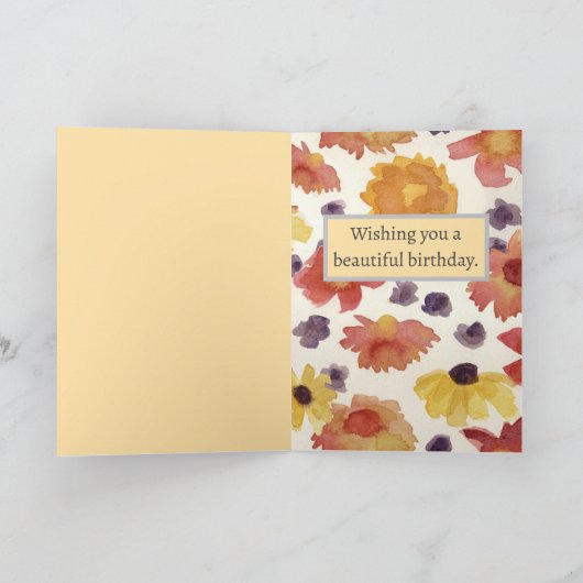 Happy Birthday Autumn Flowers Waterverf Kaart (Binnen)