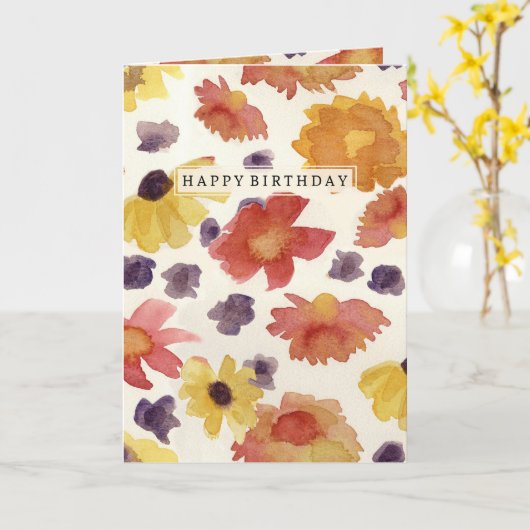 Happy Birthday Autumn Flowers Waterverf Kaart (Gele Bloem)