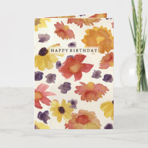 Happy Birthday Autumn Flowers Waterverf Kaart