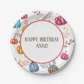Happy Birthday Autumn Pumpkins Custom Paper Borden Papieren Bordje (Voorkant)