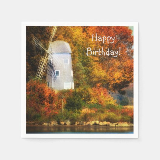 Happy Birthday Autumn Windmill Servet (Voorkant)