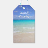 Happy Birthday Azure Blue Caribbean Tropical Beach Cadeaulabel (Voorkant)