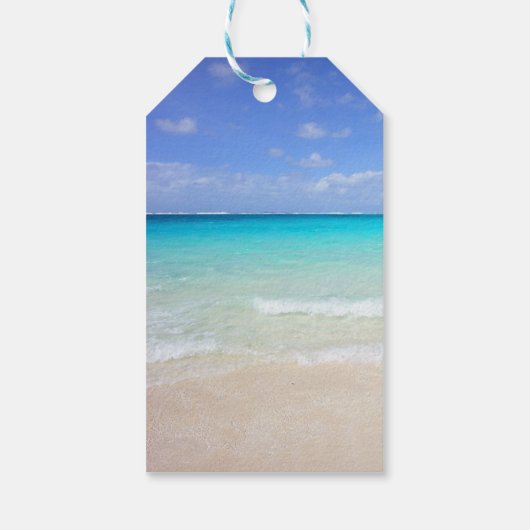 Happy Birthday Azure Blue Caribbean Tropical Beach Cadeaulabel (Achterkant)