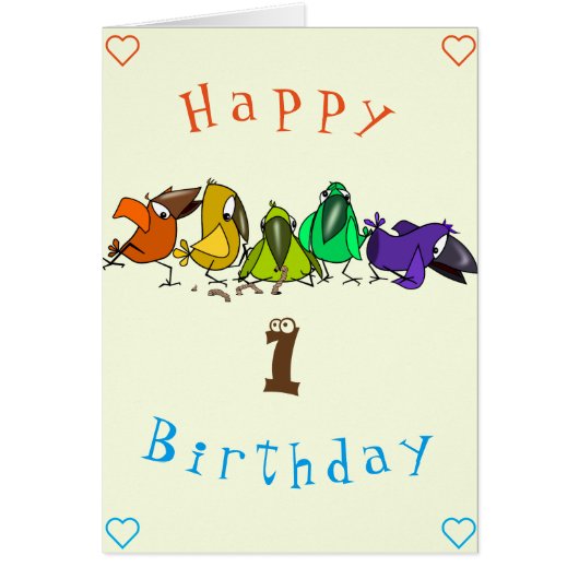 Happy Birthday Baby Card Colorful Birds (Voorkant)