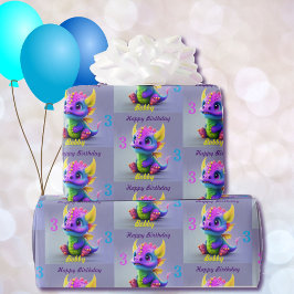 Happy Birthday Baby Dragon Naam en leeftijd toevoe Cadeaupapier