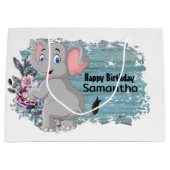 Happy Birthday Baby Elephant Rustic Blue Groot Cadeauzakje (Voorkant)