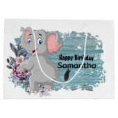 Happy Birthday Baby Elephant Rustic Blue Groot Cadeauzakje (Achterkant)