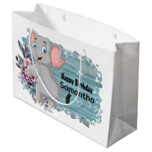 Happy Birthday Baby Elephant Rustic Blue Groot Cadeauzakje