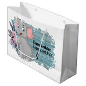 Happy Birthday Baby Elephant Rustic Blue Groot Cadeauzakje (Voorkant Gekanteld)