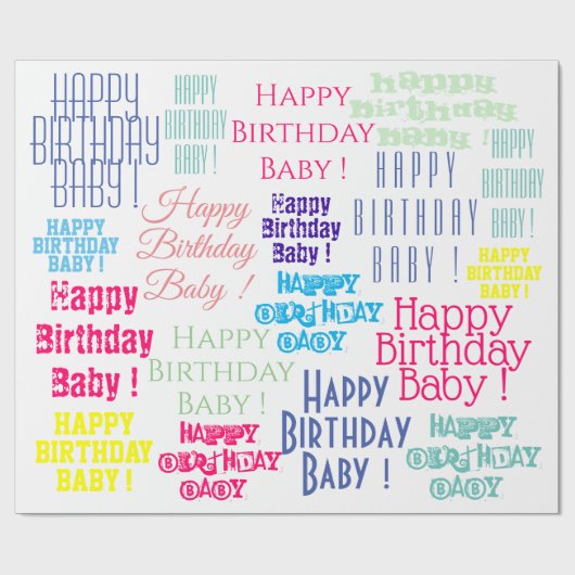 Happy Birthday Baby Gepersonaliseerde naam en kleu Cadeaupapier (Vlak)