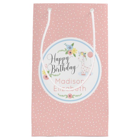 Happy Birthday Baby Giraffe Bloemen Kalf Custom Klein Cadeauzakje (Voorkant)