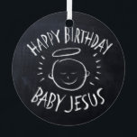 Happy Birthday Baby Jesus Chalkboard kerstbord Metalen Ornament<br><div class="desc">Soms is het leuk om te onthouden waarvoor "CHRIST"mas gevierd wordt. Deel de geest van je geloof met anderen. Zoek dit charmante ontwerp op andere producten - kijk gewoon naar onze winkel. Er is een zwarte krijtversie voor slechts op wit - een "Witte Kalk"versie als u dit product op zwarte...</div>