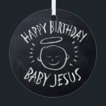 Happy Birthday Baby Jesus Chalkboard kerstbord Metalen Ornament<br><div class="desc">Soms is het leuk om te onthouden waarvoor "CHRIST"mas gevierd wordt. Deel de geest van je geloof met anderen. Zoek dit charmante ontwerp op andere producten - kijk gewoon naar onze winkel. Er is een zwarte krijtversie voor slechts op wit - een "Witte Kalk"versie als u dit product op zwarte...</div>