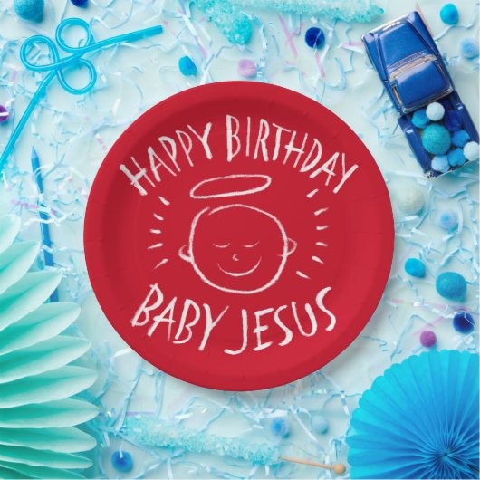 Happy Birthday Baby Jesus Christmas Chalkboard Roo Papieren Bordje (Feest)