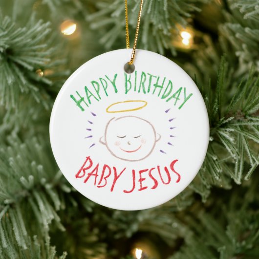 Happy Birthday Baby Jesus - Religieuze Kerstmis Keramisch Ornament (Boom)
