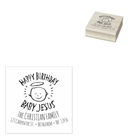 Happy Birthday Baby Jesus - Religieuze Kerstmis Rubberstempel (Gestempeld)