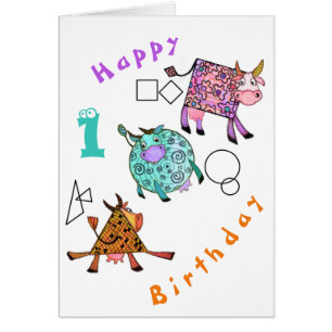 Happy Birthday Baby Kaart Colorful Geometric Koeie
