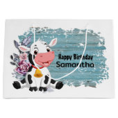 Happy Birthday Baby Koe Rustic Blue Groot Cadeauzakje (Voorkant)