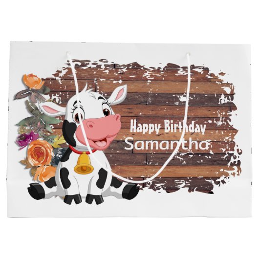 Happy Birthday Baby Koe Rustic Brown Groot Cadeauzakje (Achterkant)