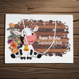 Happy Birthday Baby Koe Rustic Large Gift Bag Groot Cadeauzakje