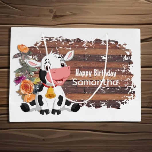 Happy Birthday Baby Koe Rustic Large Gift Bag Groot Cadeauzakje