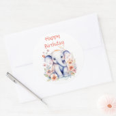 Happy Birthday Baby Olifant Waterverf Ronde Sticker (Envelop)