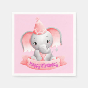 Happy Birthday Baby Roze olifant Servet