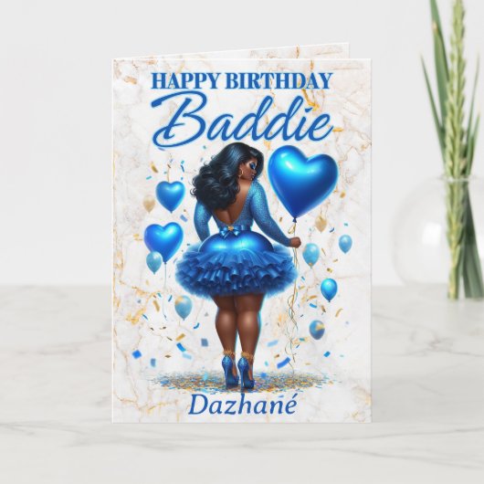 Happy Birthday Baddie Sparkling Blue Glam Kaart (Voorkant)