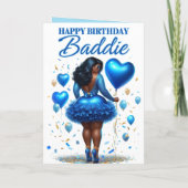 Happy Birthday Baddie Sparkling Blue Glam Kaart (Achterkant)