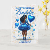 Happy Birthday Baddie Sparkling Blue Glam Kaart (Gele Bloem)